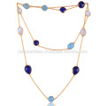 Blue Onyx, lapis, arc-en-ciel et collier plaqué or